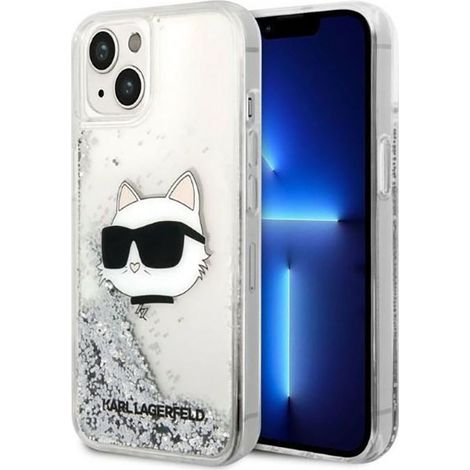 Karl Lagerfeld Liquid Glitter NFT Choupette Head - iPhone 14 Plus Hülle (Silber) (1/5)
