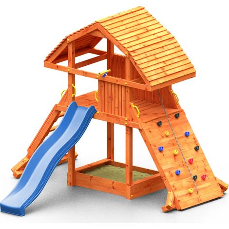 Casetta con scivolo Fungoo Giant colore Teak, con Arrampicata e Sabbiera (1/5)