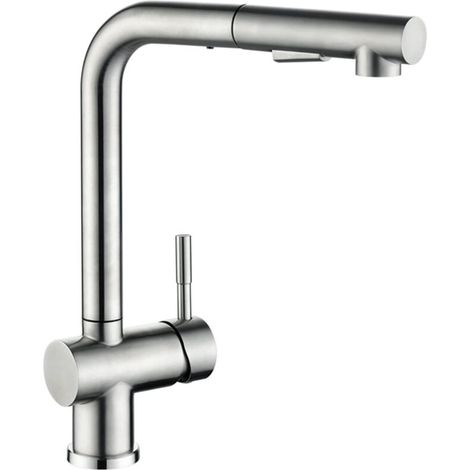 Kitchen faucet with pull-out spray head, retractable spray head, 2 spray patterns, 360° swivel, stainless steel faucet, suitable for kitchen, bar (1/4)