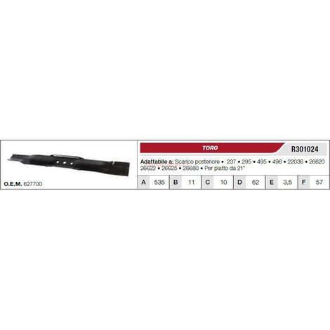 TORO cuchilla para tractores de césped 237 295 495 R301024