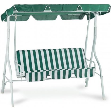 Dondolo tre posti con copertura, acciaio e poliestere 160 gr/m², bianco verde 113x170 h.156cm Fredi