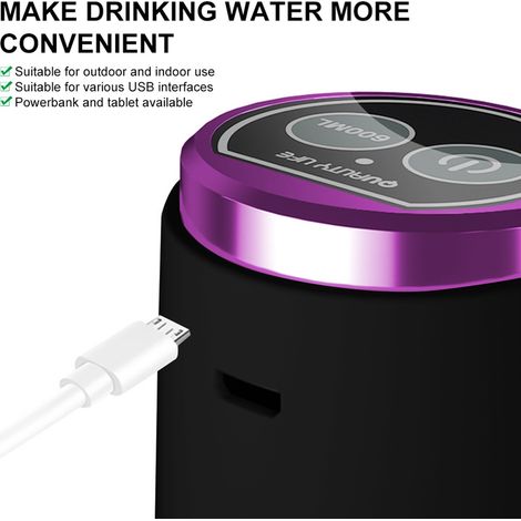 Pompe à eau rechargeable USB silencieuse avec débit fixe 600ml - ABS et silicone alimentaire - Pompe automatique pour bouteilles et barils - Transportable pour maison, bureau et camping - Dimensions 1 (1/5)