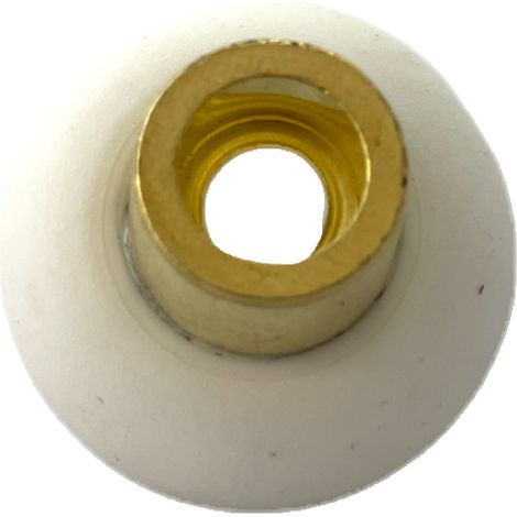 Butoir de sol MADE IN FRANCE en zamak laitonné & bague en élastomère (caoutchouc) blanche. Diamètre 30mm et hauteur 30mm. Sans vis