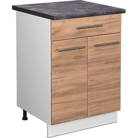 Mobiletto base per cucina Fame-Line, Quercia dorata, 60 cm con cassetto, PL Antracite, Vicco