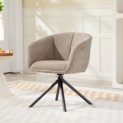 Sillón tapizado con asiento cómodo, giratorio, con funda acogedora, soporta hasta 120 kg, color marrón claro. (1/5)