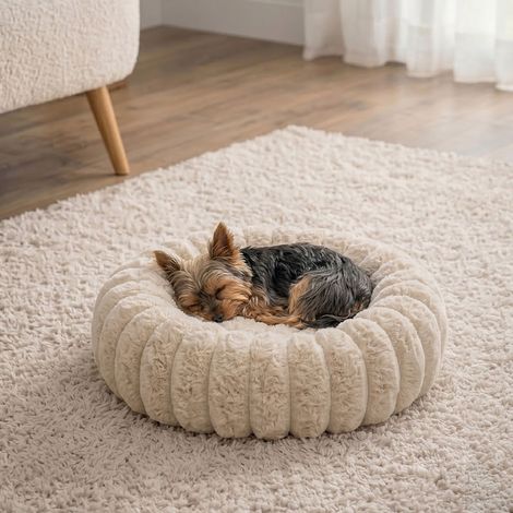 Panier chien et chat moelleux rond - Blanc (1/5)