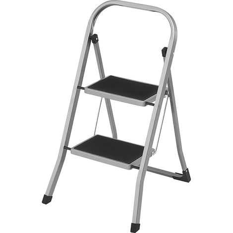 Songmics – Escabeau pliable 2 marches – Charge 150 kg – Verrou de sécurité – Dimensions 45,5 x 82 cm – Acier gris