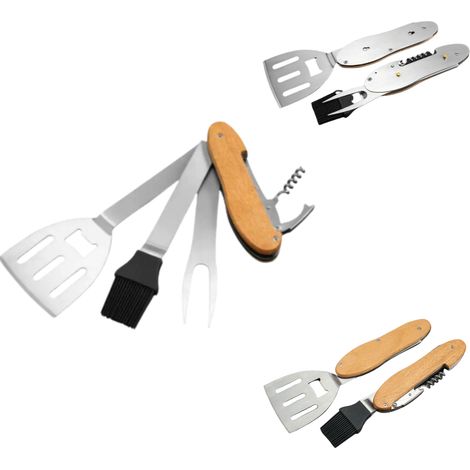 Toolbrothers Outdoor Multitool Grill, Grillbesteck aus Edelstahl mit Gabel, Grilllöffel, Fleischbürste, Flaschenöffner und Korkenzieher 5 tlg (1/4)