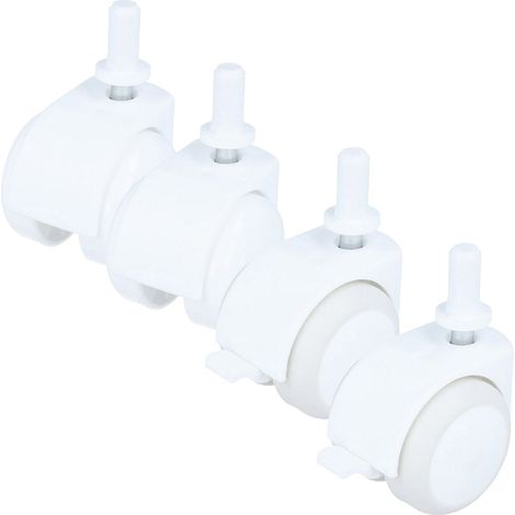 Lot de 4 roues pour lit bébé – Roulettes en plastique plein – 2 avec frein et 2 sans frein – Diamètre 8 mm – Montage facile (1/2)