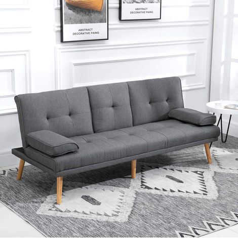 Schlafsofa 181x77x78 cm dunkelgrau Polyester mit klappbarem Tisch und verstellbarer Rückenlehne (1/5)