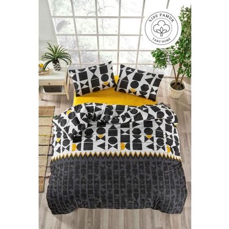 Bettwäsche - 1 Bettbezug 220 x 240 cm + 2 Kissenbezüge 60 x 60 cm - 100% verstärkter Baumwolle - Schwarz