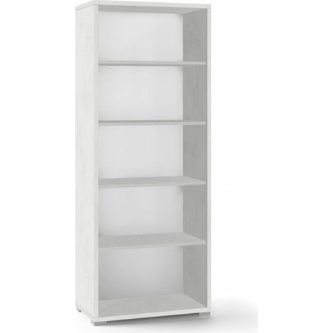 Modernes hohes Bücherregal aus oxidweißem Holz mit vier Regalen 71 x 41 x H199 cm