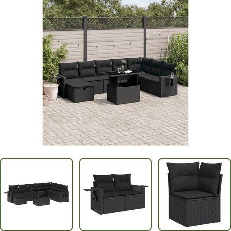 vidaXL Set de sofás de jardín 8 piezas y cojines ratán sintético negro (1/5)