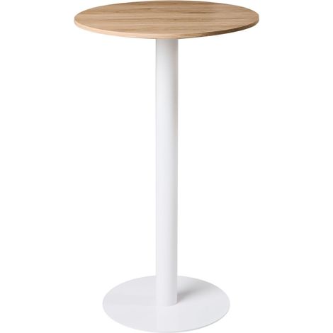 Table de Bistrot de Jardin Rustique Moderne Base Métallique 60 x 60 cm Ronde Marron Clair et Blanc Morella