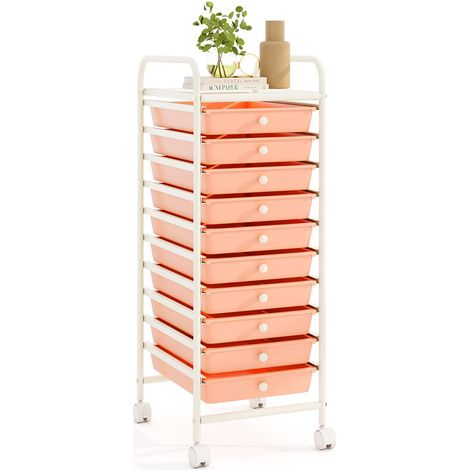 COSTWAY Carrello con 10 Cassetti da Stoccaggio, Cassettiera di Metallo e Plastica, Contenitore Multiuso con Ruote a Freno, per Casa e Ufficio (Arancia) (1/5)