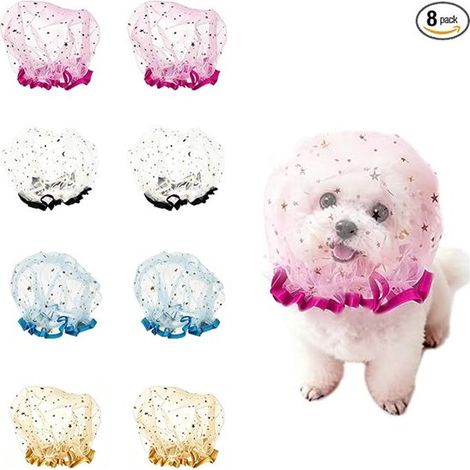 Lot de 8 - Cagoule pour chien - En maille respirante - Casque de sécurité pour animaux - Léger - Résistant aux léchages - Convient aux petits chiens et chats - Jaune + Bleu + Rose + Gris (1/5)