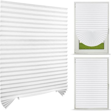 (Blanc,90CMx150CM) Store Plissé sans Percage,Rideaux Plissés Autocollants,Isolation Thermique,intimité et Protection Solaire,Store Plissé Occultant,pour Chambre à Coucher,Salle de Bain (1/5)