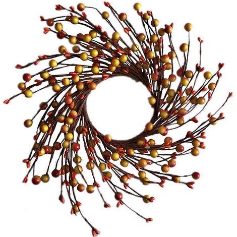 Couronne décorative de 2 pièces avec baies orange, guirlande d'automne simulée (1/5)