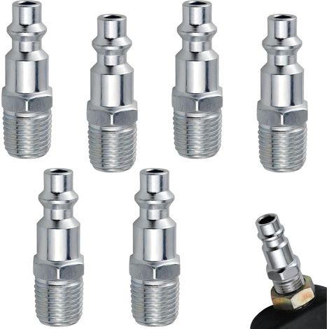 Schnellkupplungen für Druckluft – 6er-Pack – Messing, 1/4" NPT-Gewinde – 300 PSI, auslaufsicher – für Druckluftwerkzeuge und Kompressoren – Silber (1/5)