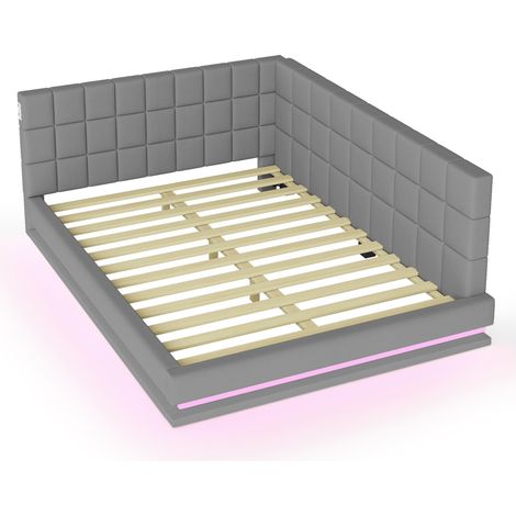Divano letto capitonné 160 x 200 cm con striscia LED, porta USB e rete a doghe, grigio HOMVRA (1/5)
