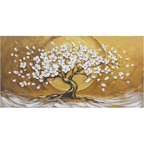 Tableau arbre de vie peint à la main sur fond doré 120 cm (1/5)
