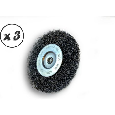 Brosse circulaire métallique sur tige Ø 100 mm  Fil acier dur - Quantité x 3 - Ø 100 mm - Ep. 8 mm - Acier dur