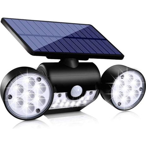 Éclairage extérieur solaire, projecteurs de sécurité à détecteur de mouvement, appliques murales solaires avec double spot LED, étanches, orientables à 360° (1/4)