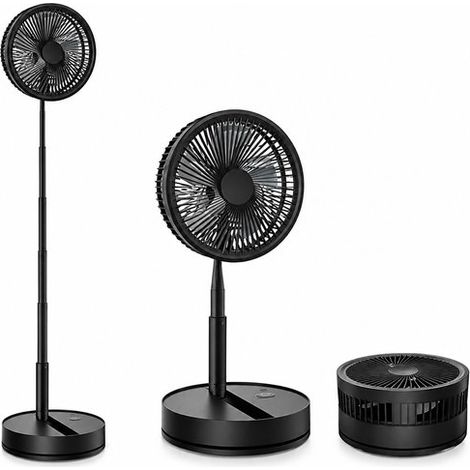 Ventilateur pliable noir – Bureau et sol – Télescopique – Rechargeable 8000 mAh – 4 vitesses – Silencieux (1/5)
