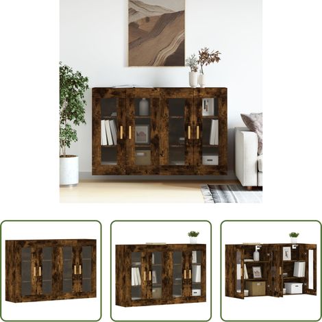 vidaXL Armoire suspendue -  Armoires murales 2 pcs chêne fumé bois d'ingénierie (1/5)