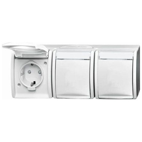 Busch-Jaeger Toma de corriente triple SCHUKO® Safety+ con tapa abatible 16 A blanco alpino  - ocean® (2300/3 EBW-54), 2CKA002084A0724