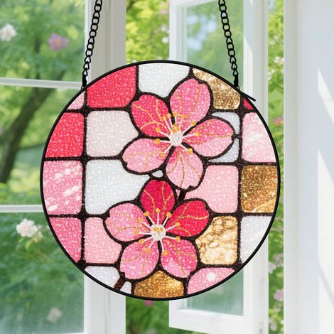 16cm Suspension décorative vitrale pour fenêtre, motif floral, décoration intérieure, cadeau pour famille, amis et voisins (1/5)