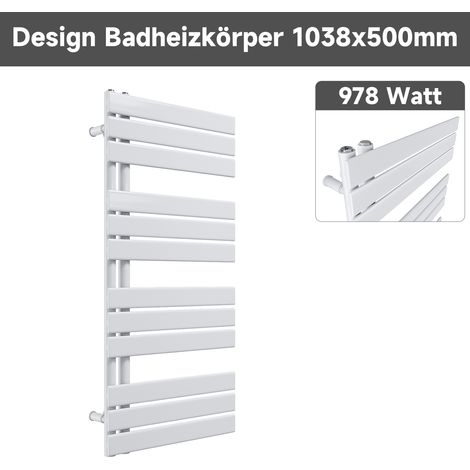 SONNI Handtuchwärmer heizkörper Handtuchtrockner Panel Vertikale Badheizkörper Seitenanschluss Handtuchhalter Weiß 1038x500mm (1/5)