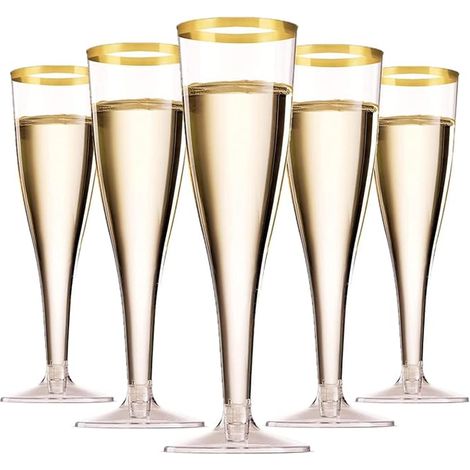 Champagne Flutes Plastic Champagne Glasses Wine Cups Stem for Shower Parties Birthday Wedding Garden 5 x 17cm (1/5)