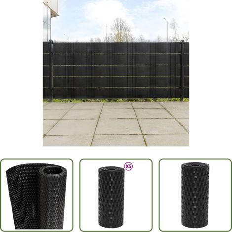 vidaXL Protection contre le bruit -  Paravents de balcon 5 pcs noir 255x19 cm résine tressée (1/5)