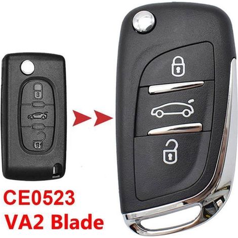 Coque de clé pliant VA2 CE0523 pour Peugeot 308 207 307 3008 5008 807, Citroën C2 C3 C8 (1/4)