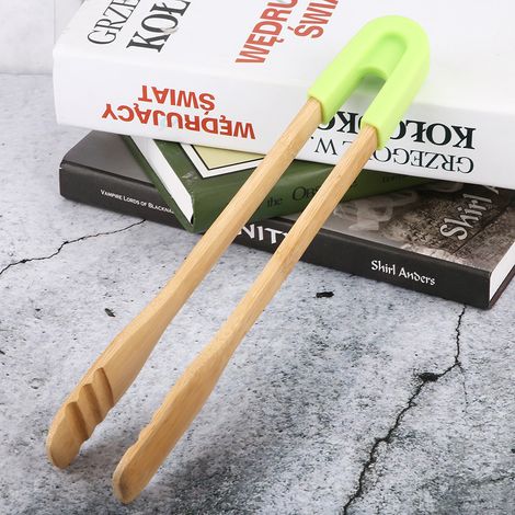 Pince à barbecue en bois, pince à aliments pour buffet, pain, steak, outil de service de cuisine (vert) (1/5)