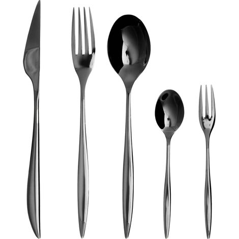 Cubertería moderna de 30 piezas para cualquier ocasión cuchillo tenedor cuchara cucharilla tenedor para pasteles acero inoxidable negro Farfalle (1/5)