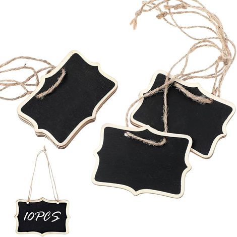 10 Pcs Small Wooden Chalkboard Hanging Chalkboard 8 x 6 cm Small Wooden Chalkboard Writing Board Double Sided Buffet Wedding Buffet (1/5)
