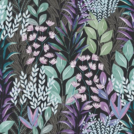 Tropical Jungle Wallpaper Black Purple Blue Floral Leaves Paste The Wall Vinyl (1/4)