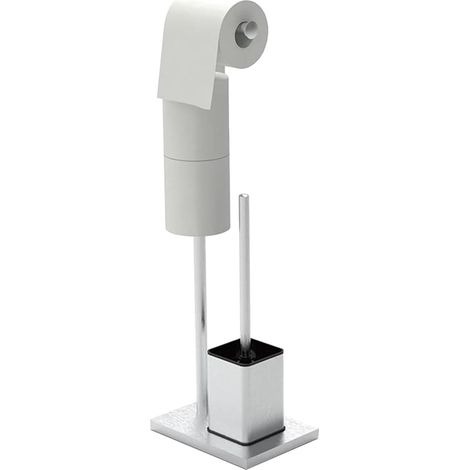 1 Support Papier Toilette sur Pied, Acier Inoxydable, Avec Brosse WC et Réserve, Pour Salle de Bain