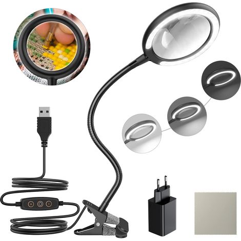 Lampe loupe LED lumière du jour 3X, loupe à pince avec 5 LED
