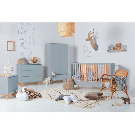 Chambre complète lit évolutif 70x140 commode à langer et armoire 2 portes Novelies Zara Gris (1/5)