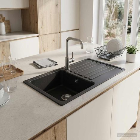 vidaXL Lavello cucina con gocciolatoio Granito 76,5 cm x 46 cm x 28 cm (1/5)