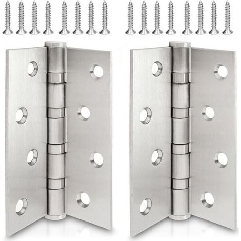 Lot de 2 Charnière de Porte Argent, Penture paumelle renforcée par 4 billes en acier, Charnière en inox Épaisseur du matériau 2,5 mm + vis (1/5)