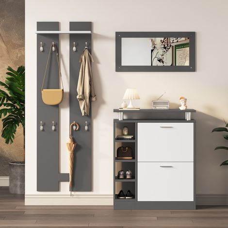 Meuble d’entrée mural 80x25x96, 5 cm avec miroir, étagère et meuble à chaussures, gris anthracite mat (1/5)