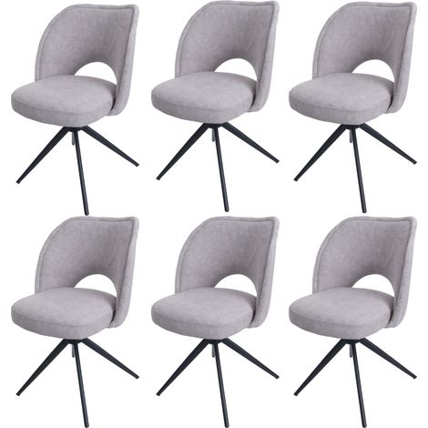 [NON UTILIZZATO] Set 6 sedie sala pranzo cucina HHG-597, girevole posizionamento automatico, stoffa/tessuto (420g/m²), grigio chiaro