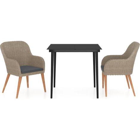 Maison Exclusive - 3-tlg. Garten-Essgruppe mit Kissen Braun
