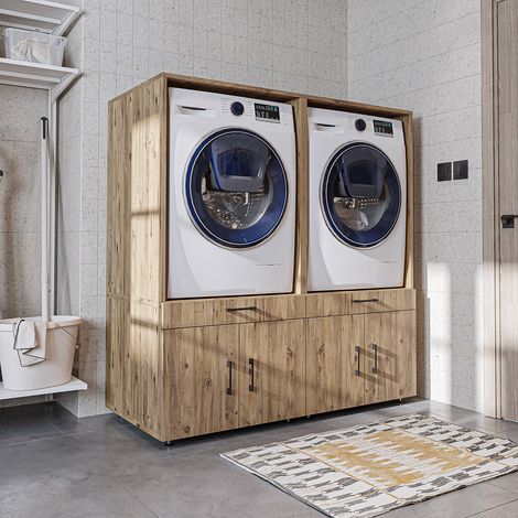 Roomart S3 Waschmaschinen-Doppelschrank 134 cm, Eiche