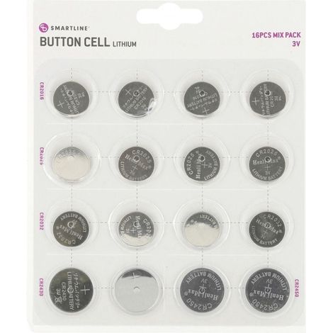 Pilas de boton mix smartline paquete de 16 litio cr2016cr2025cr2032cr2430cr2450