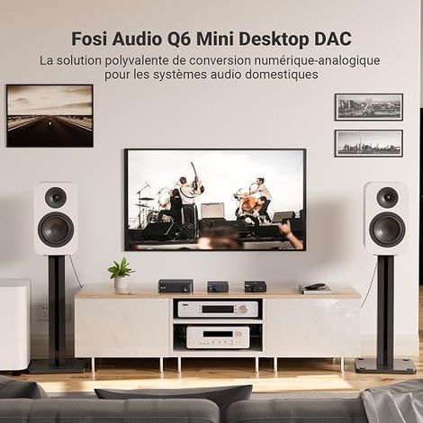 Fosi Audio Q6 Mini DAC de Bureau, Convertisseur Audio Numérique vers Analogique USB C pour Amplificateur Stéréo Domestique et Ampli Casque, Entrée OPT/COA, Sortie RCA/Sub-Out, Haute Résolution (1/4)